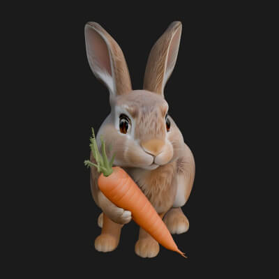 Rabbit with Carrot Statue Design 1 3D Print Model