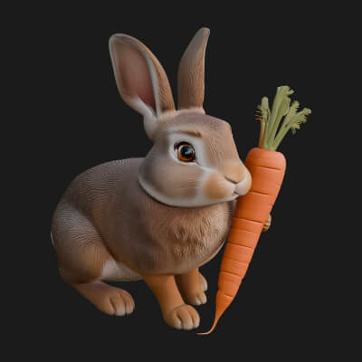 Rabbit with Carrot Statue Design 2 3D Print Model