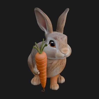 Rabbit with Carrot Statue Design 3 3D Print Model