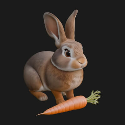 Rabbit with Carrot Statue Design 4 3D Print Model