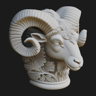 Ram Head Column Capital Design 1 3D Print Model
