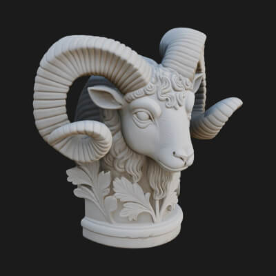 Ram Head Column Capital Design 2 3D Print Model
