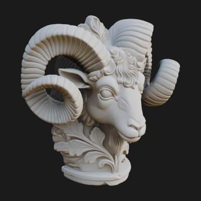 Ram Head Column Capital Design 4 3D Print Model