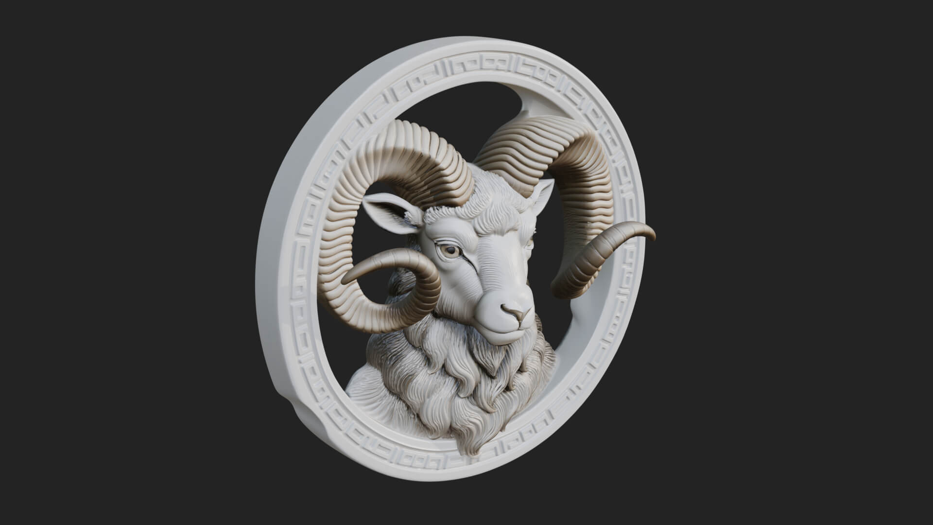 Ram Head Oval Relief Plaque Design 1 3D Print Model 3D Model