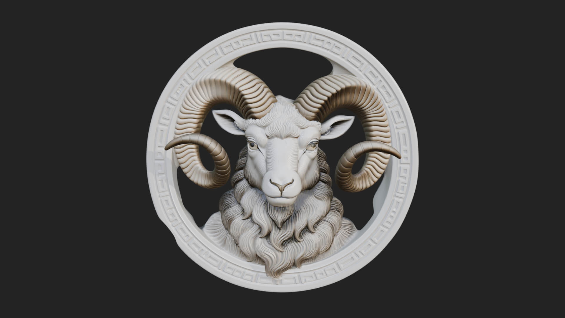 Ram Head Oval Relief Plaque Design 1 3D Print Model 3D Model