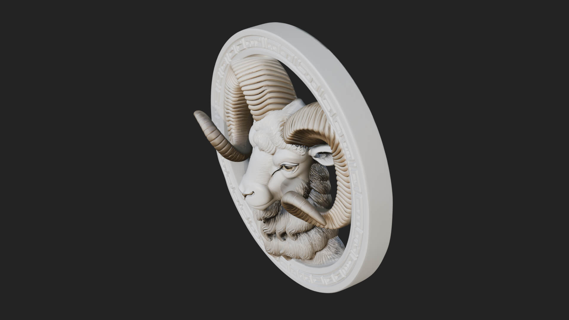 Ram Head Oval Relief Plaque Design 1 3D Print Model 3D Model