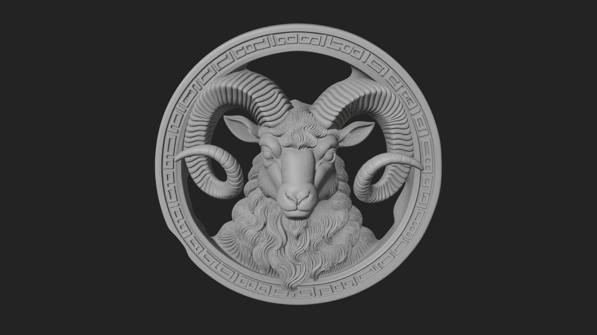 Ram Head Oval Relief Plaque Design 1 3D Print Model 3D Model