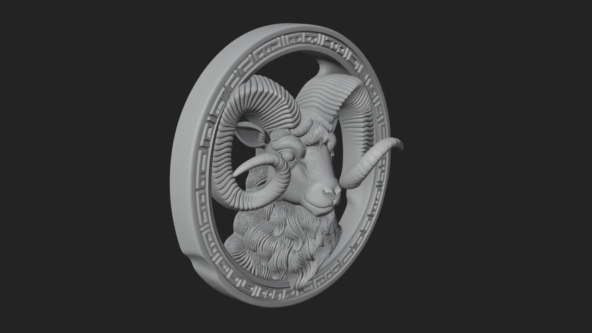 Ram Head Oval Relief Plaque Design 1 3D Print Model 3D Model