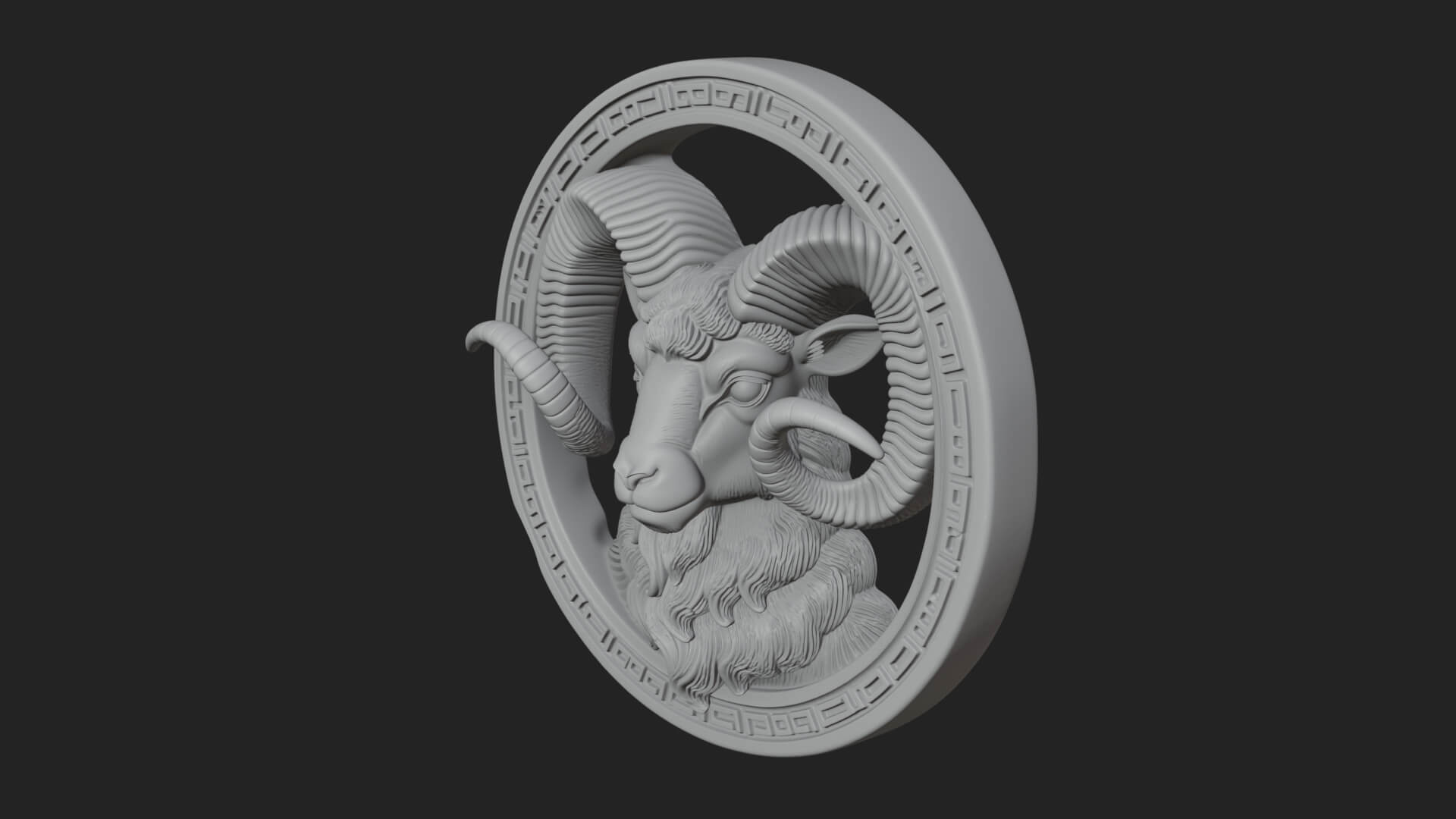 Ram Head Oval Relief Plaque Design 1 3D Print Model 3D Model