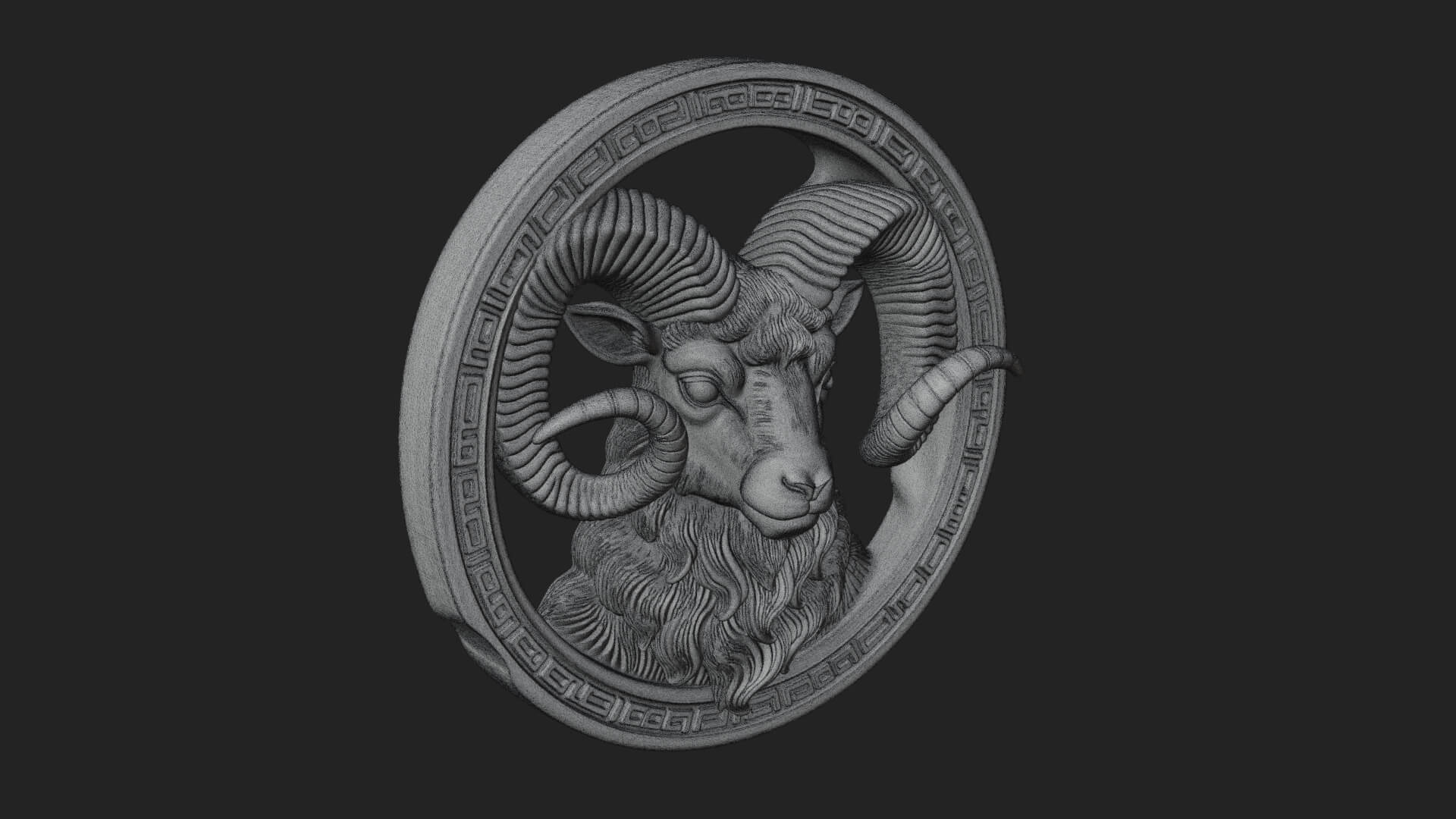 Ram Head Oval Relief Plaque Design 1 3D Print Model 3D Model