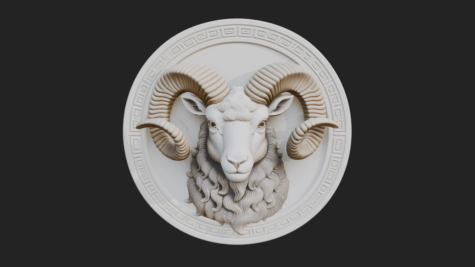 Ram Head Oval Relief Plaque Design 2 3D Print Model 3D Model