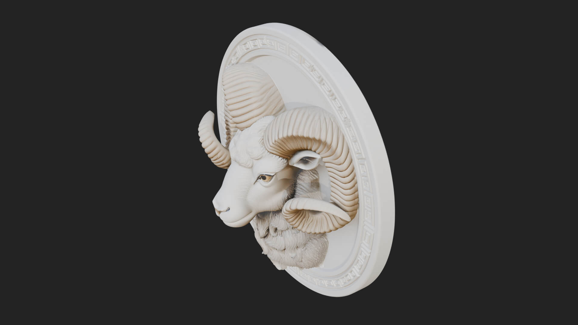 Ram Head Oval Relief Plaque Design 2 3D Print Model 3D Model