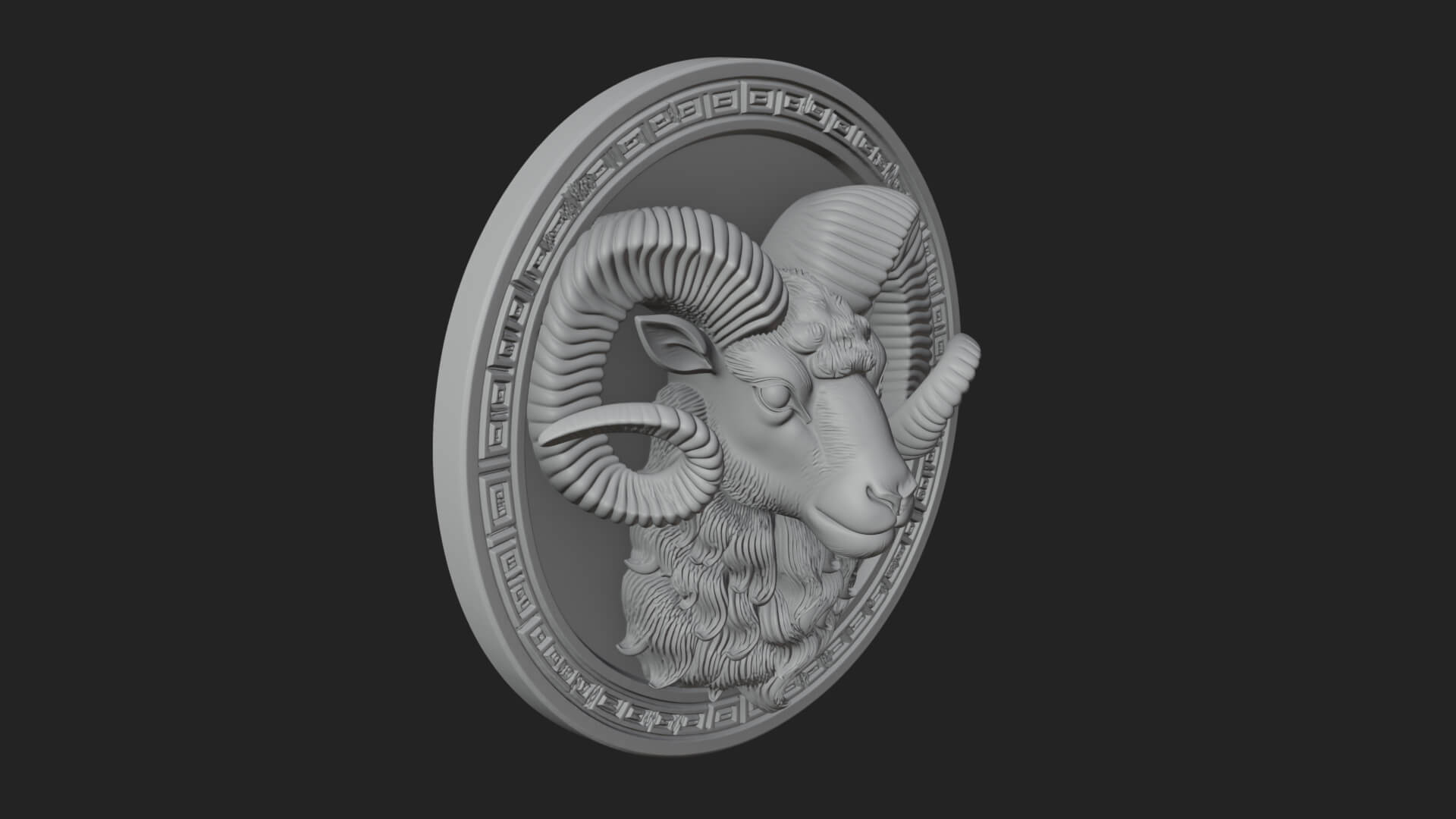 Ram Head Oval Relief Plaque Design 2 3D Print Model 3D Model