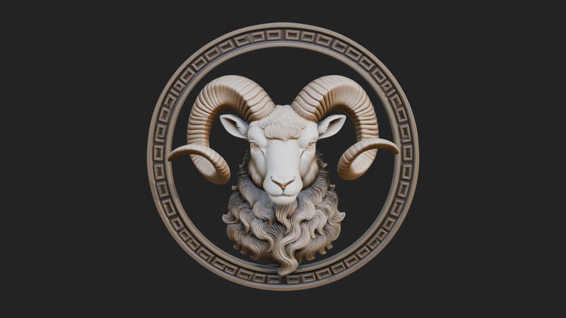 Ram Head Oval Relief Plaque Design 3 3D Print Model 3D Model