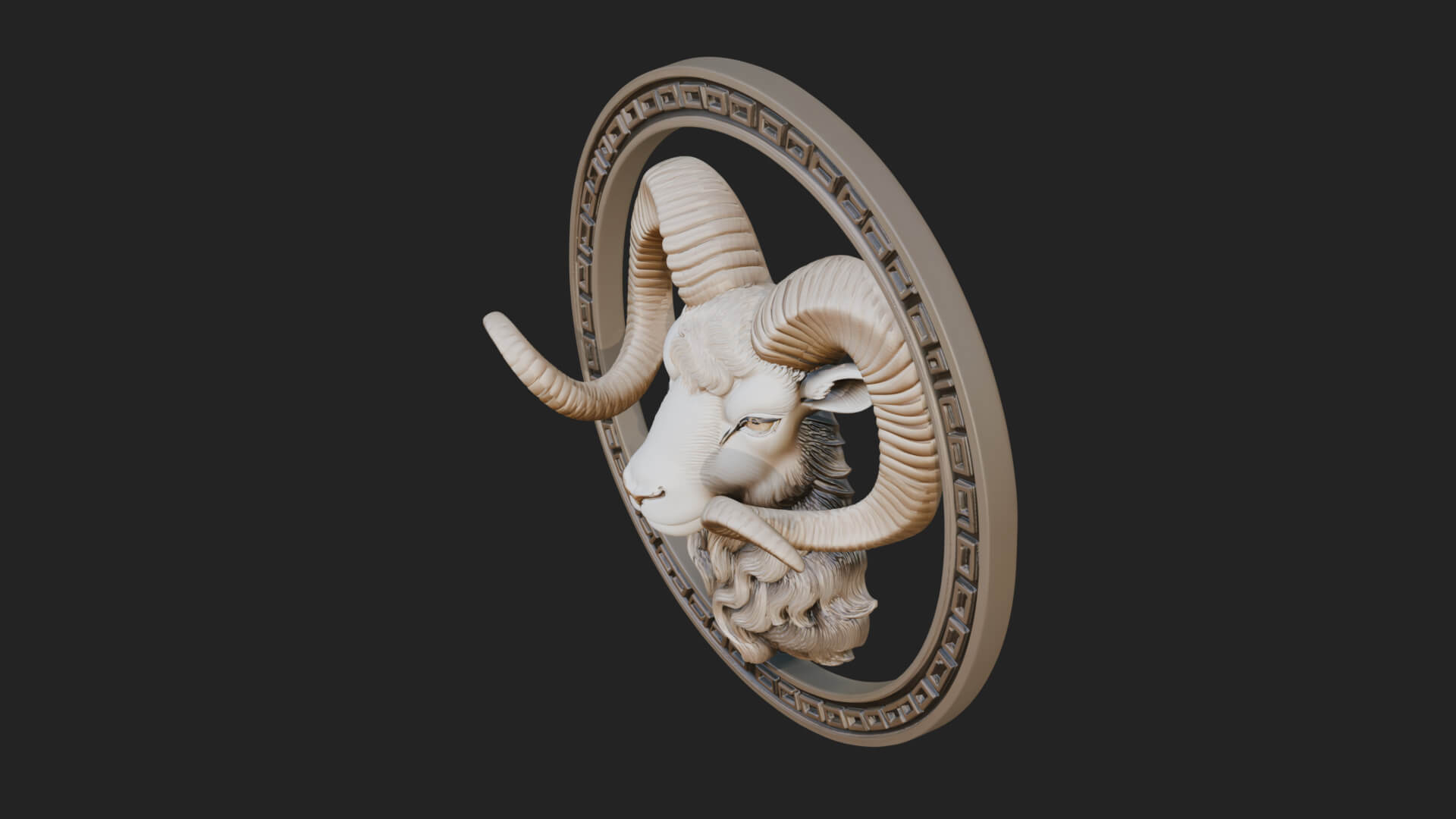 Ram Head Oval Relief Plaque Design 3 3D Print Model 3D Model