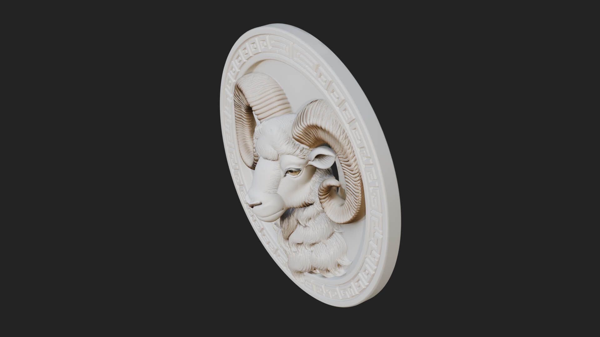 Ram Head Oval Relief Plaque Design 4 3D Print Model 3D Model