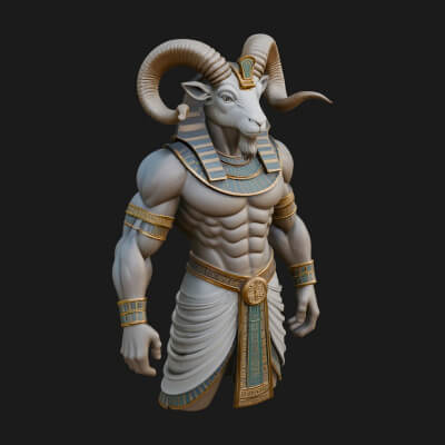 Ram-Headed Egyptian God Statue Design 4 3D Print Model
