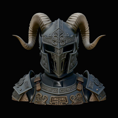 Ram Horn Helmet Armor Bust Statue Design 2 3D Print Model
