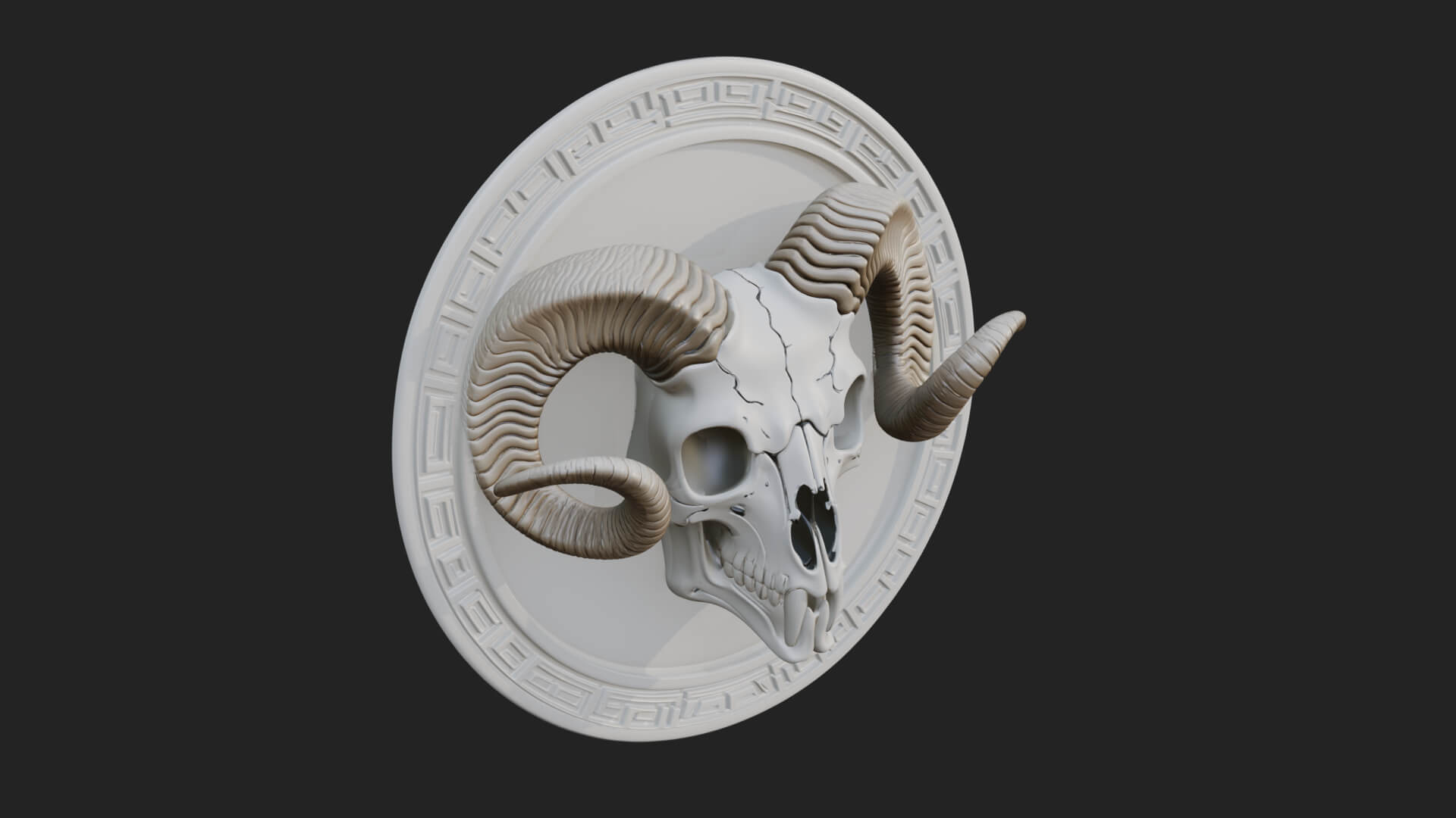Ram Skull Oval Relief Plaque Design 1 3D Print Model 3D Model