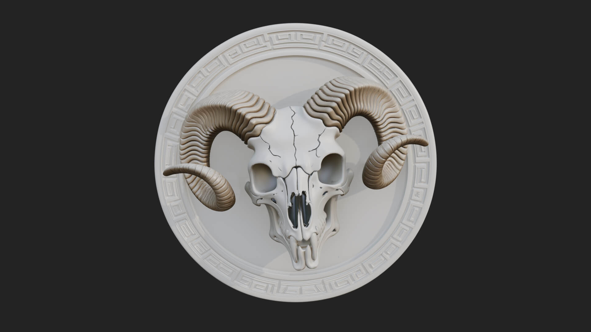 Ram Skull Oval Relief Plaque Design 1 3D Print Model 3D Model