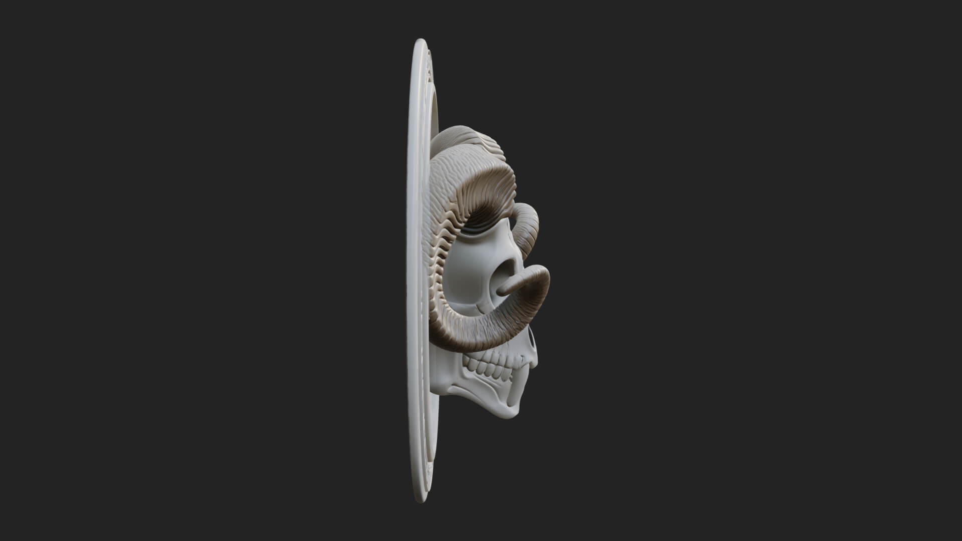 Ram Skull Oval Relief Plaque Design 1 3D Print Model 3D Model