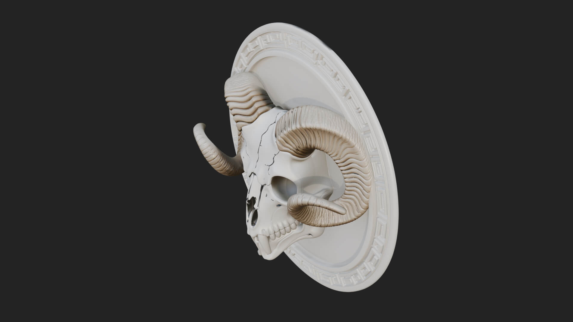 Ram Skull Oval Relief Plaque Design 1 3D Print Model 3D Model
