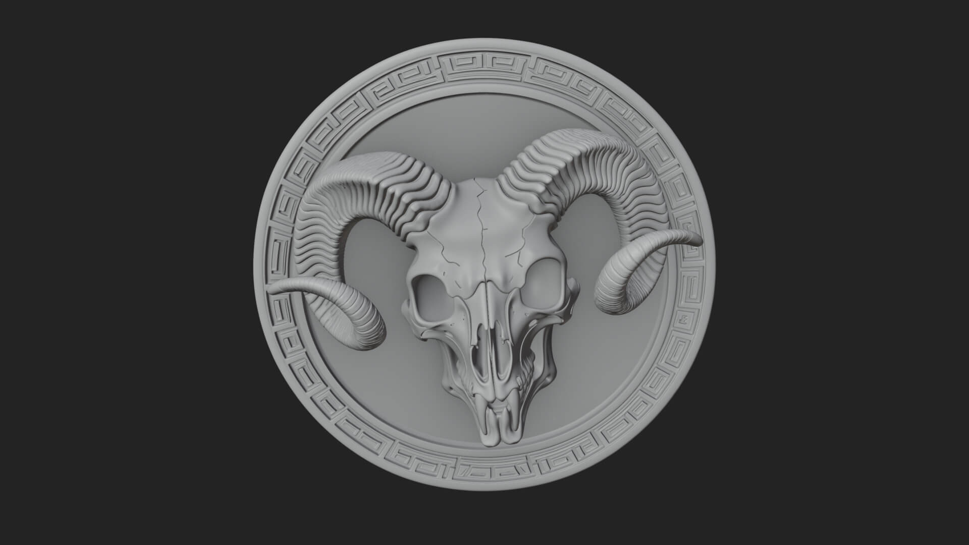 Ram Skull Oval Relief Plaque Design 1 3D Print Model 3D Model