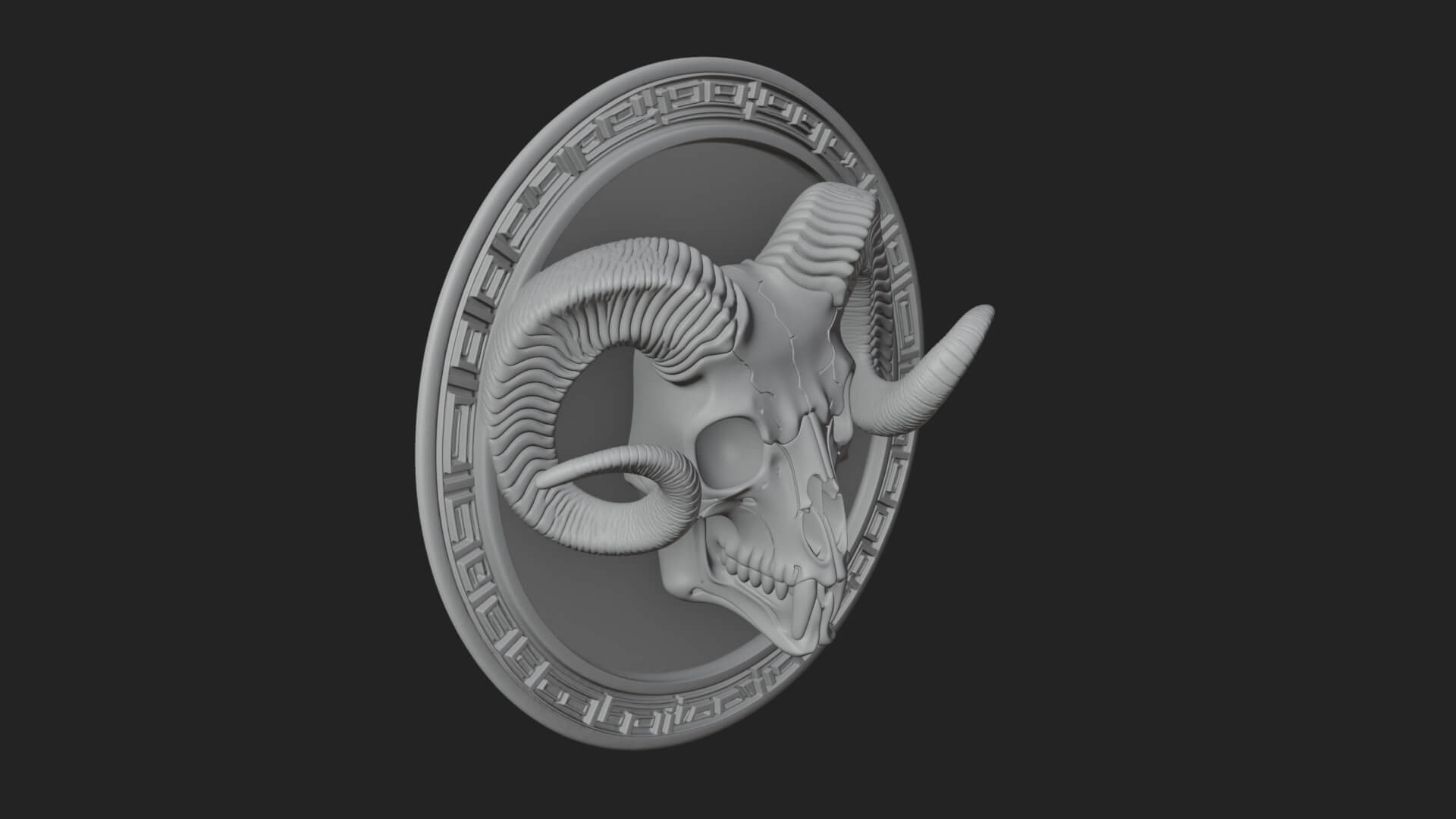 Ram Skull Oval Relief Plaque Design 1 3D Print Model 3D Model