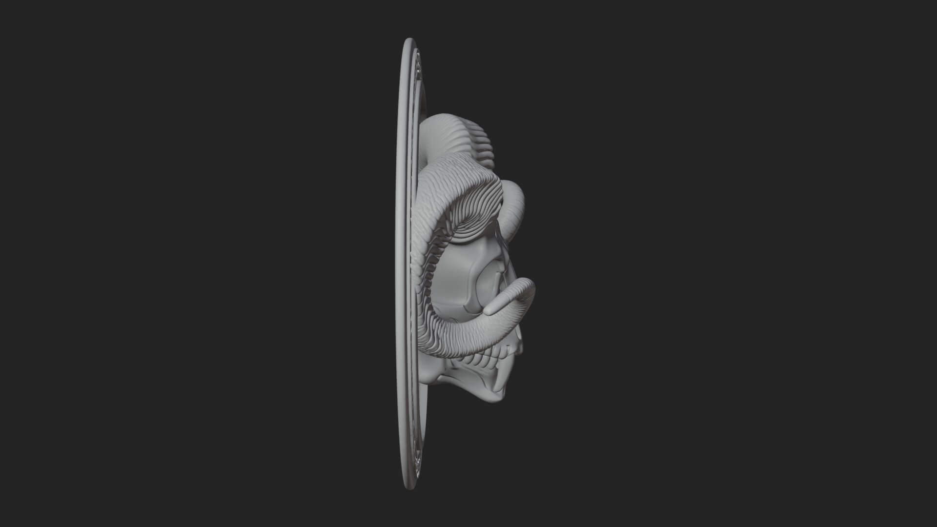 Ram Skull Oval Relief Plaque Design 1 3D Print Model 3D Model