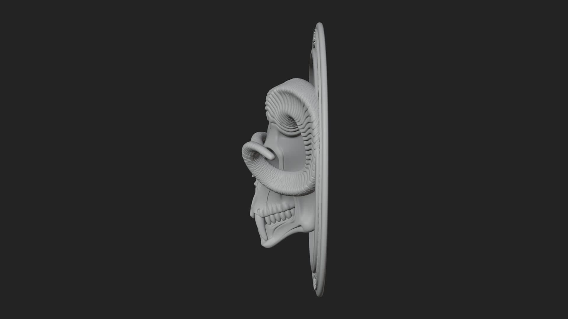 Ram Skull Oval Relief Plaque Design 1 3D Print Model 3D Model