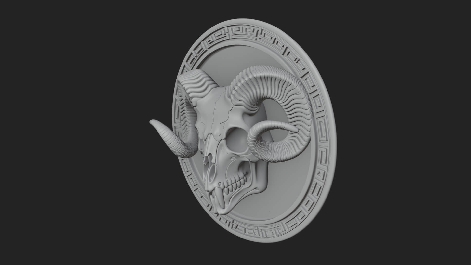Ram Skull Oval Relief Plaque Design 1 3D Print Model 3D Model