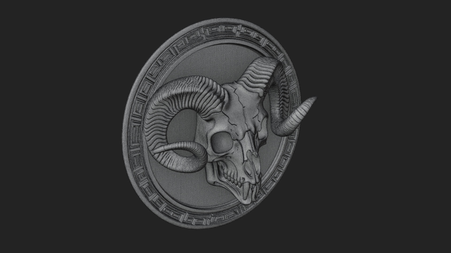 Ram Skull Oval Relief Plaque Design 1 3D Print Model 3D Model