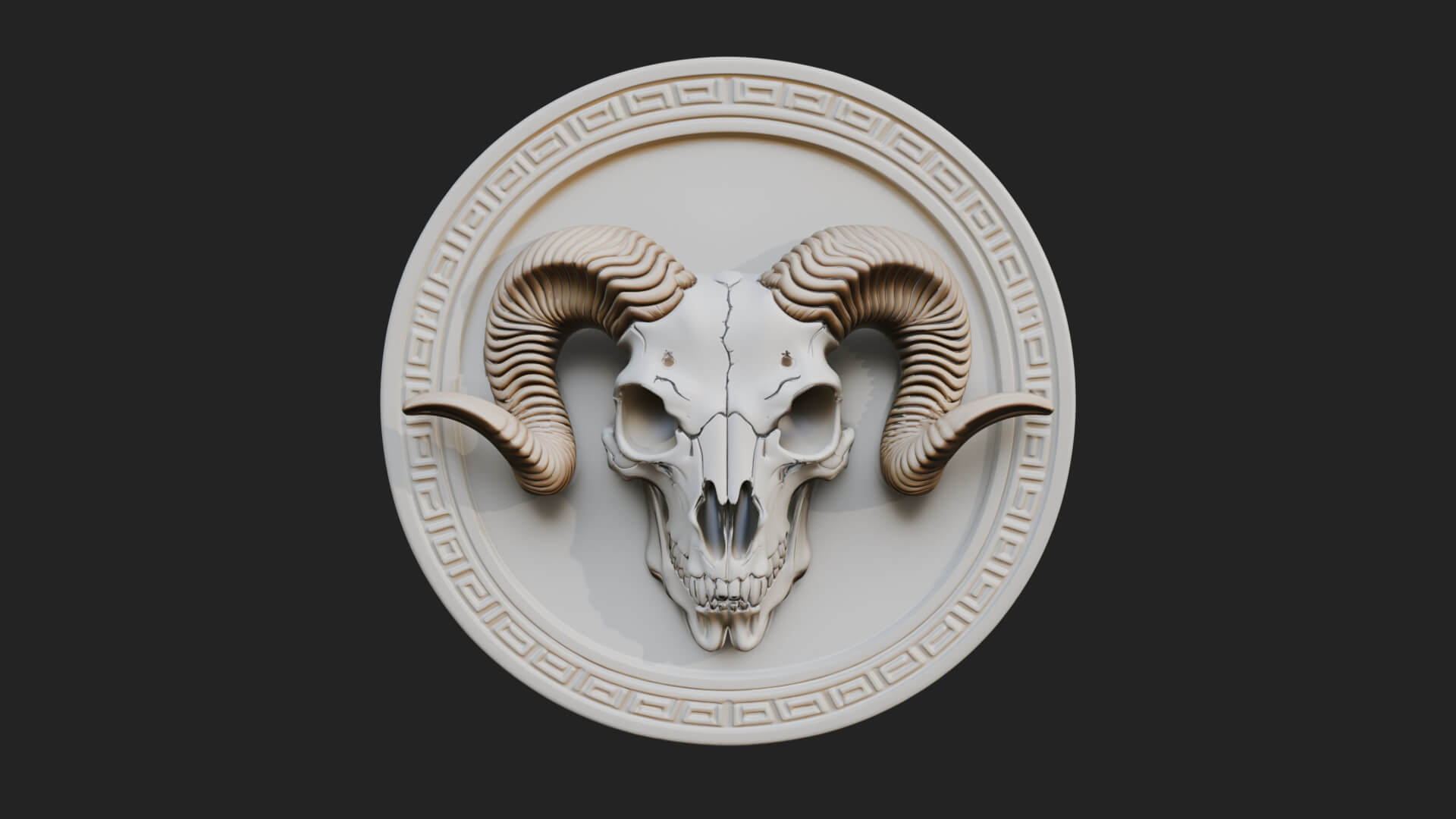 Ram Skull Oval Relief Plaque Design 2 3D Print Model 3D Model