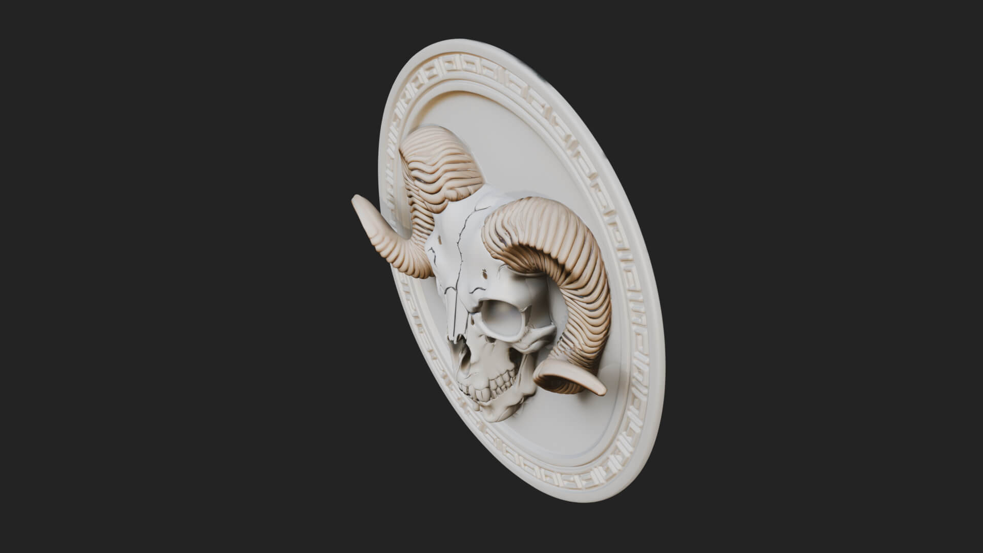 Ram Skull Oval Relief Plaque Design 2 3D Print Model 3D Model