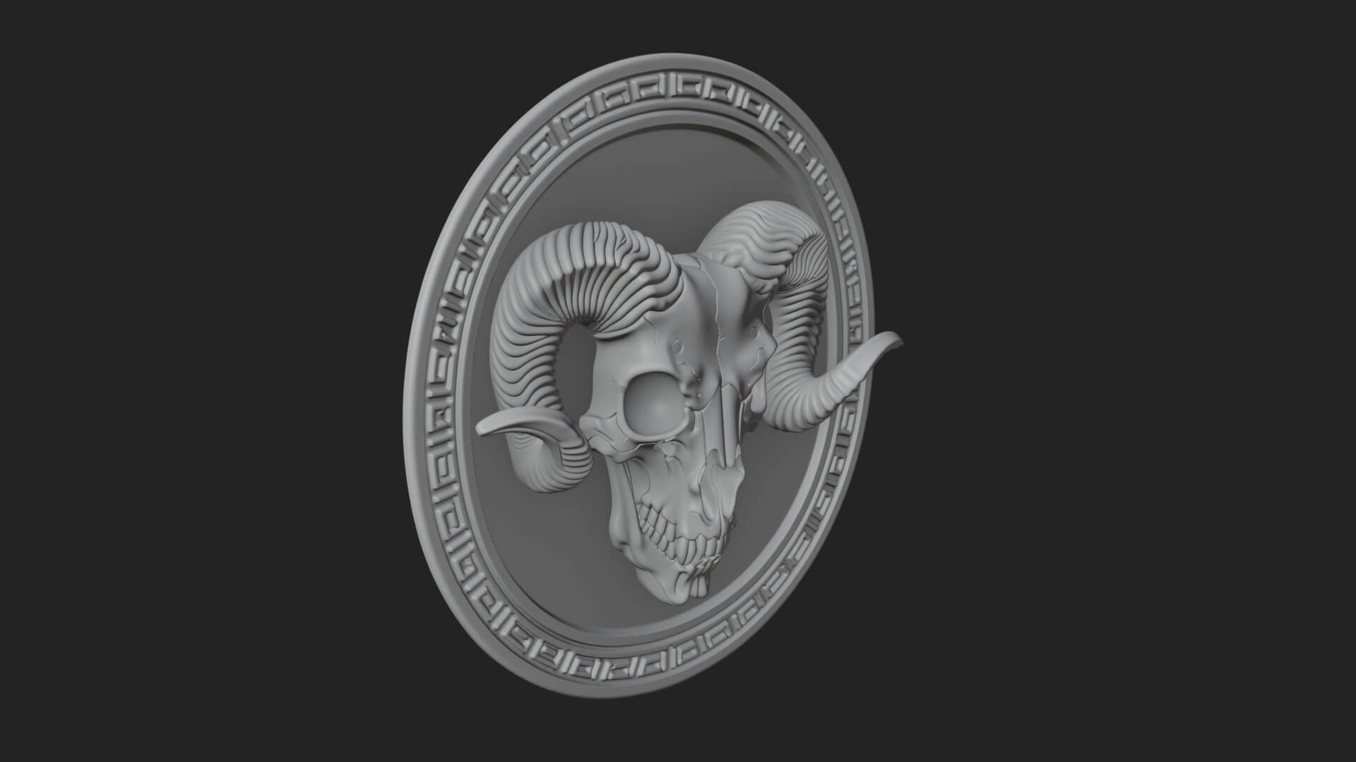 Ram Skull Oval Relief Plaque Design 2 3D Print Model 3D Model