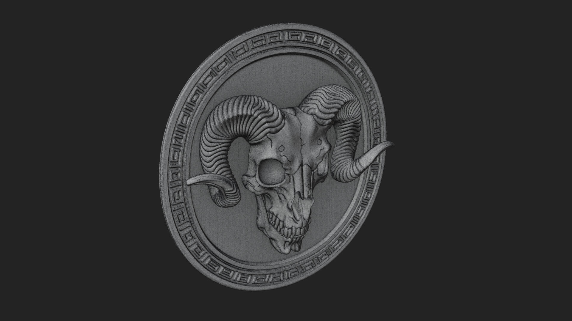 Ram Skull Oval Relief Plaque Design 2 3D Print Model 3D Model