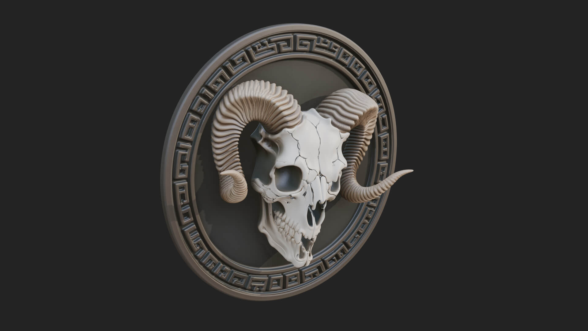 Ram Skull Oval Relief Plaque Design 3 3D Print Model 3D Model