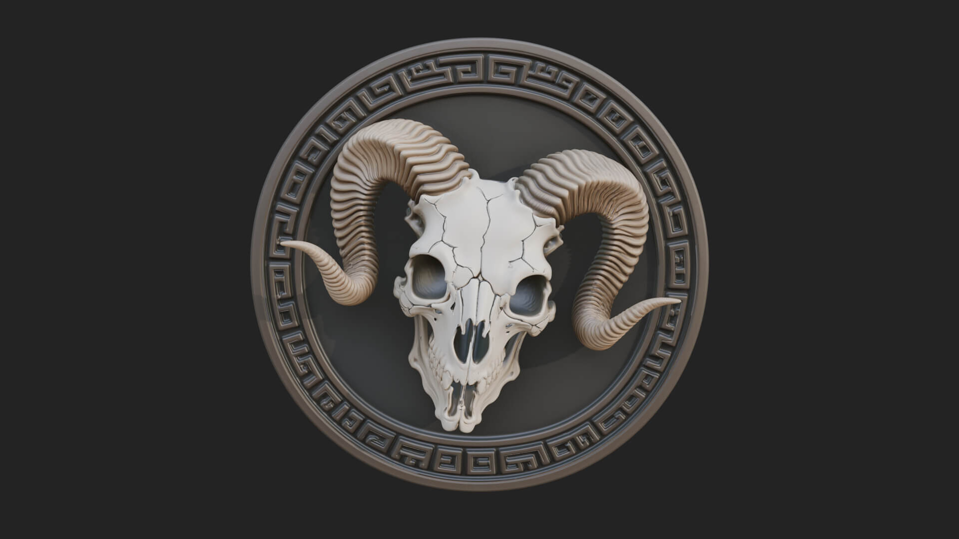 Ram Skull Oval Relief Plaque Design 3 3D Print Model 3D Model