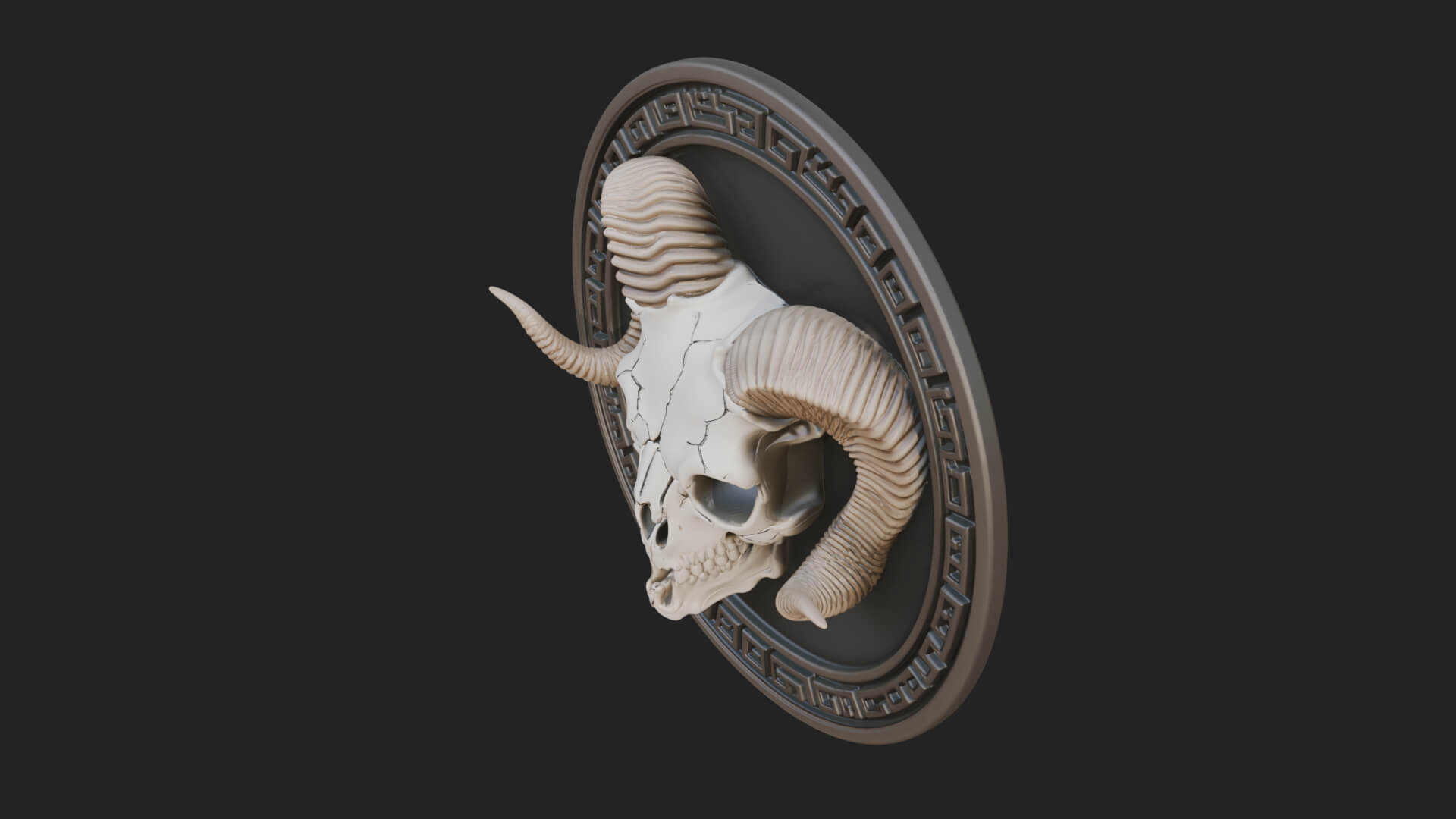 Ram Skull Oval Relief Plaque Design 3 3D Print Model 3D Model
