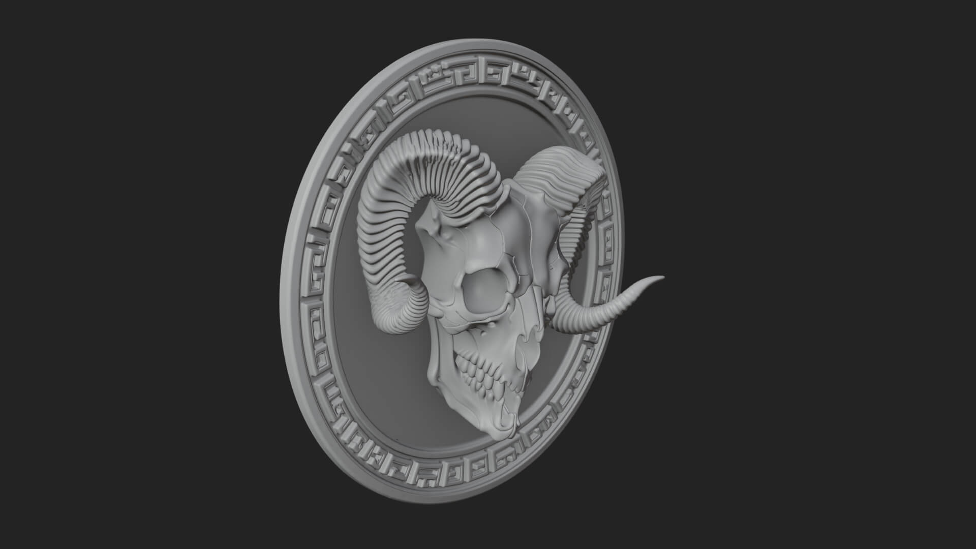 Ram Skull Oval Relief Plaque Design 3 3D Print Model 3D Model