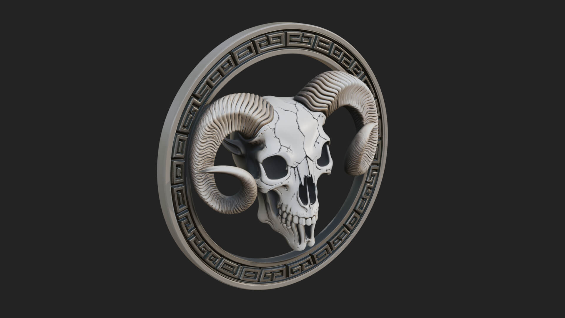 Ram Skull Oval Relief Plaque Design 5 3D Print Model 3D Model
