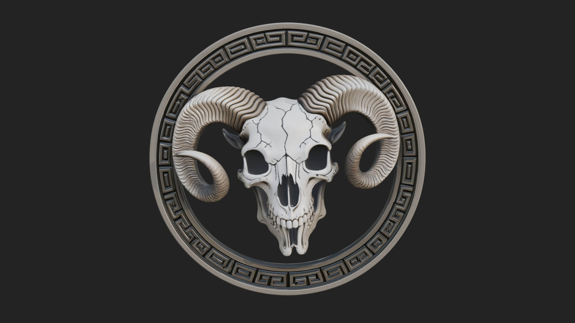 Ram Skull Oval Relief Plaque Design 5 3D Print Model 3D Model