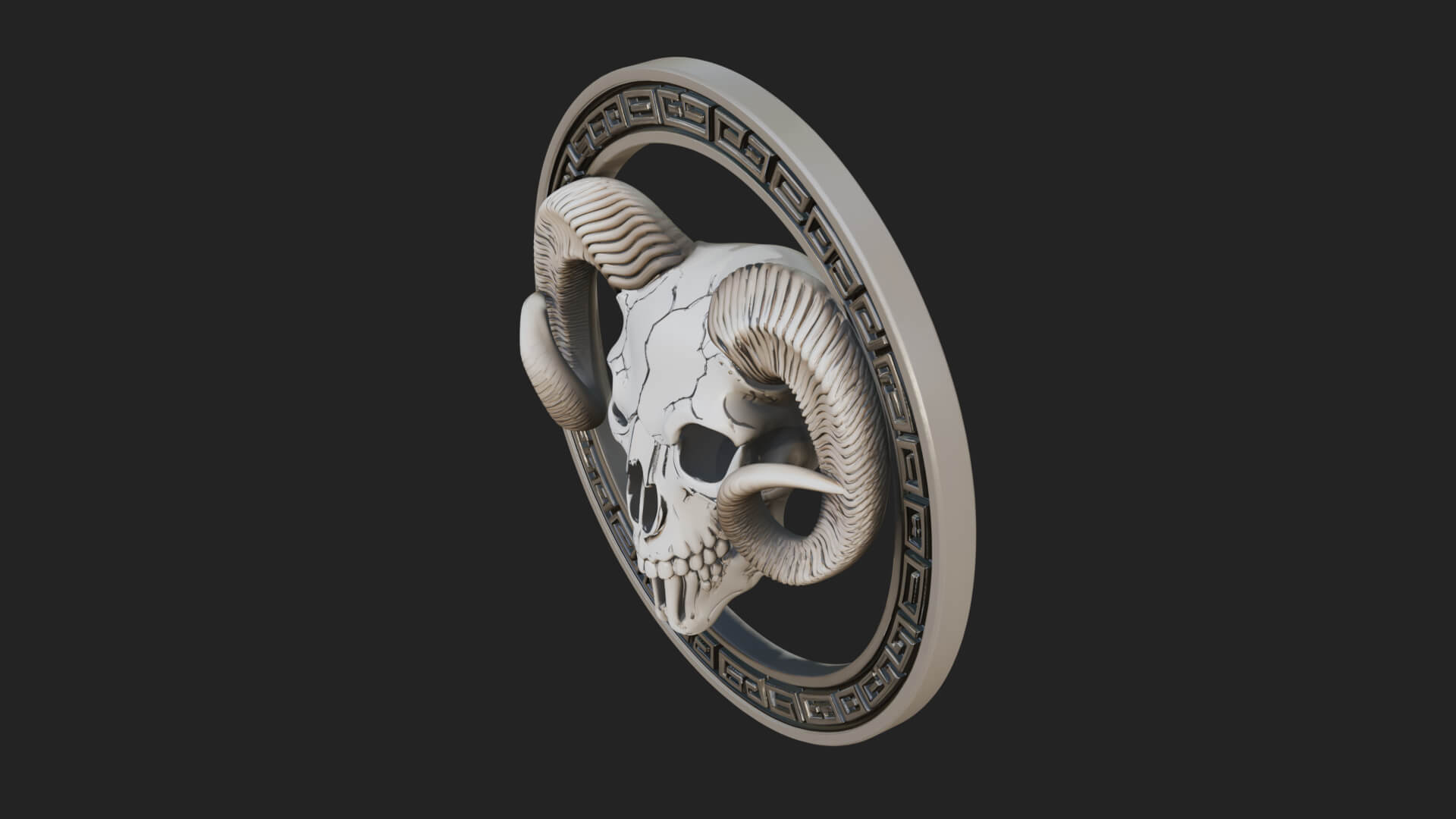 Ram Skull Oval Relief Plaque Design 5 3D Print Model 3D Model