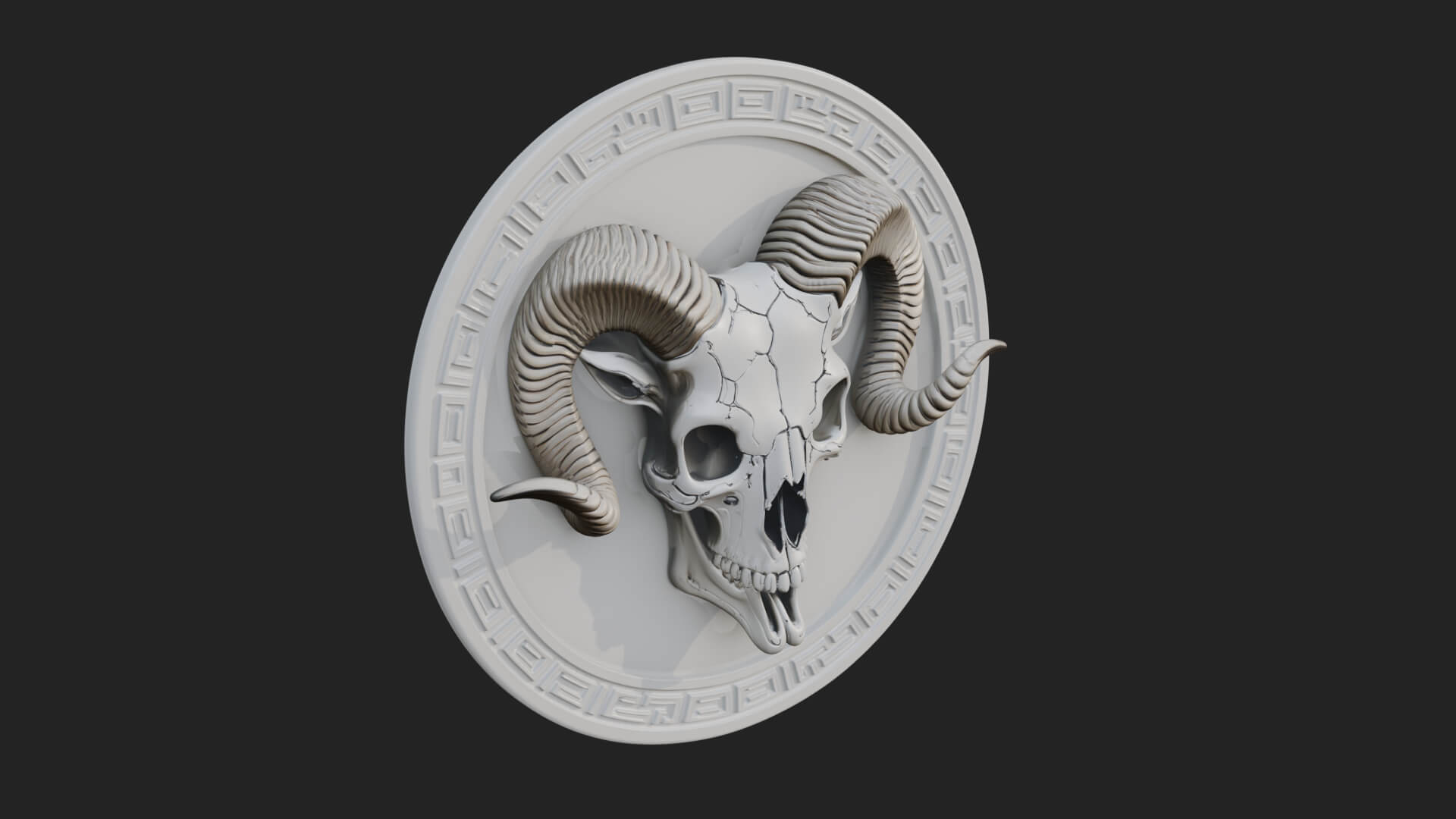 Ram Skull Oval Relief Plaque Design 6 3D Print Model 3D Model