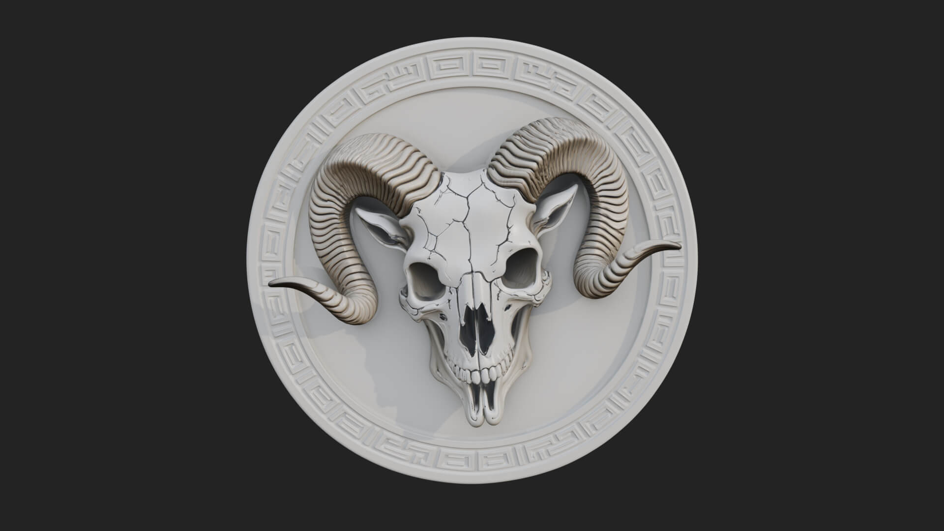 Ram Skull Oval Relief Plaque Design 6 3D Print Model 3D Model