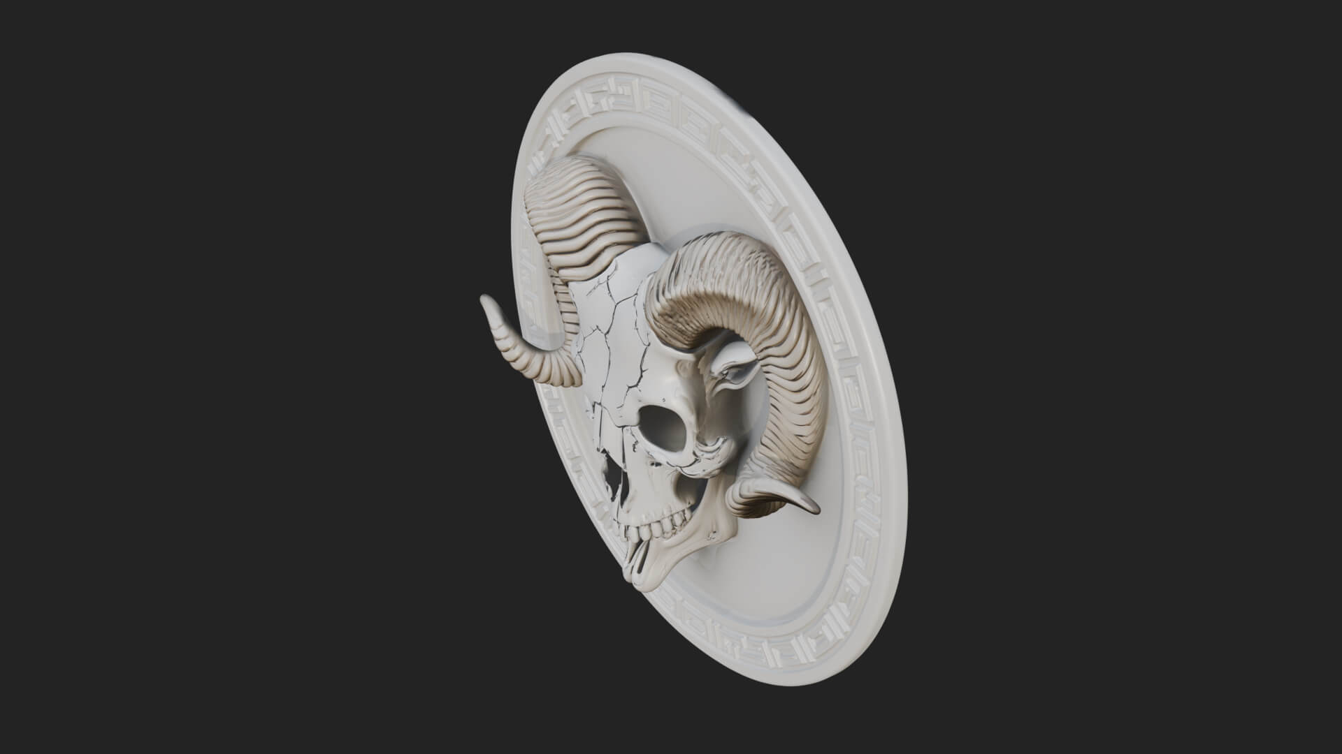 Ram Skull Oval Relief Plaque Design 6 3D Print Model 3D Model