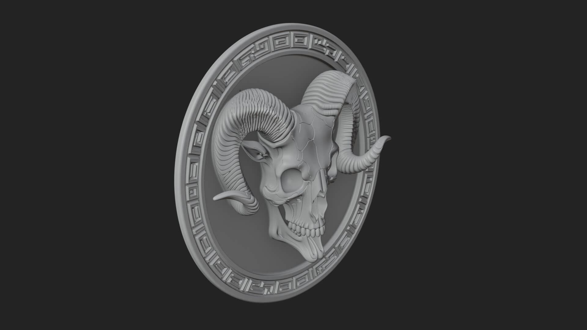 Ram Skull Oval Relief Plaque Design 6 3D Print Model 3D Model