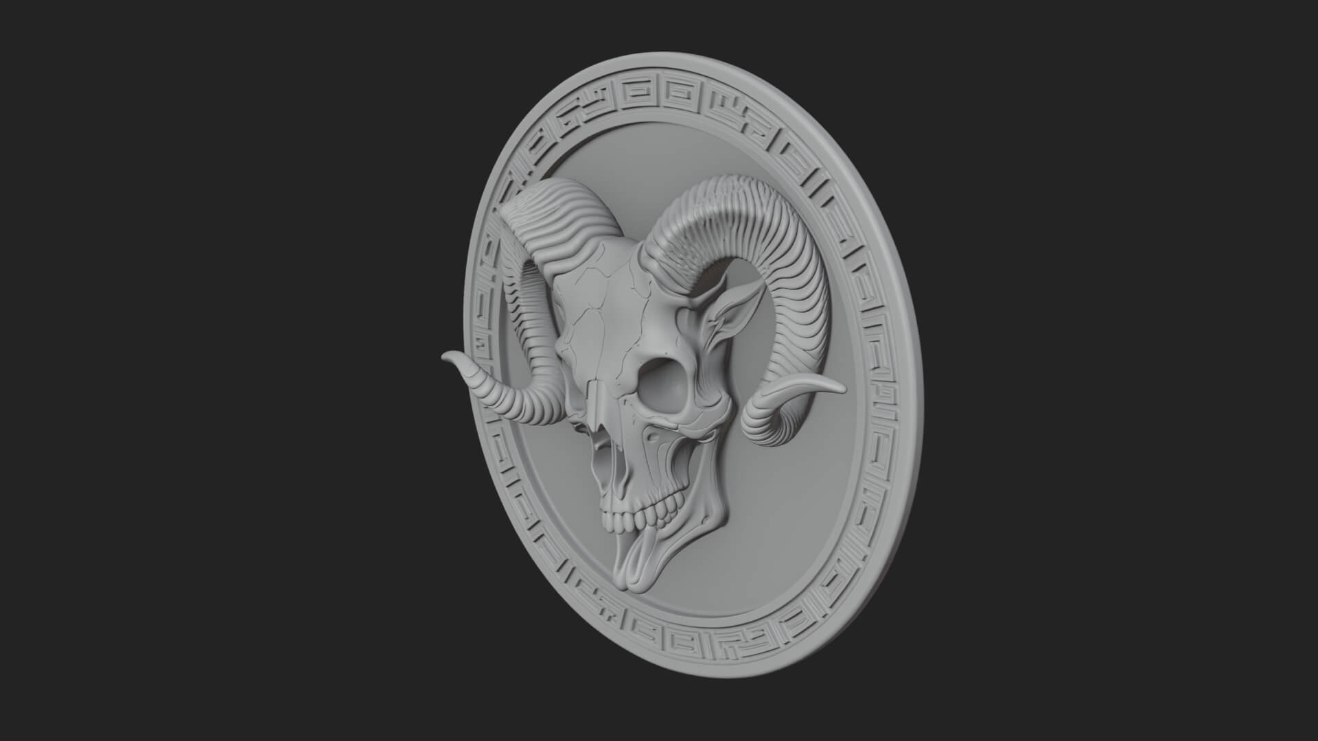 Ram Skull Oval Relief Plaque Design 6 3D Print Model 3D Model
