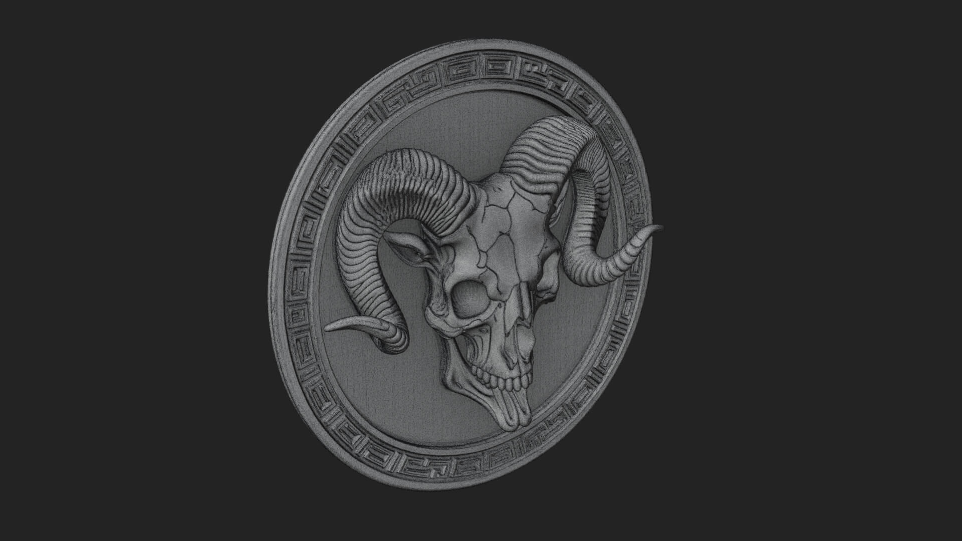 Ram Skull Oval Relief Plaque Design 6 3D Print Model 3D Model