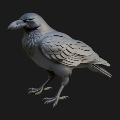 Raven Bird Statue Design 5 3D Print Model